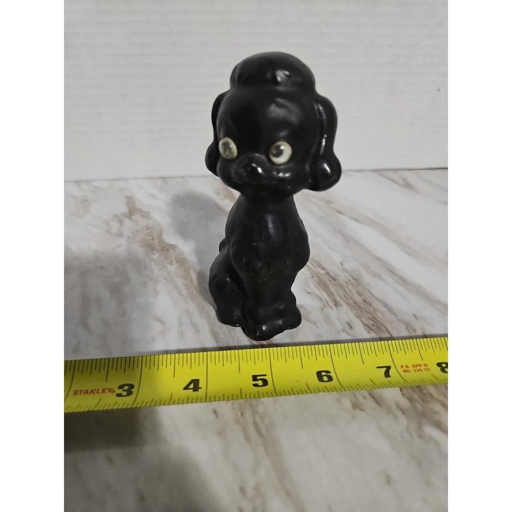 Vintage Black Poodle Dog Coal Halloween Figurine Googly Eyes Decor Puppy